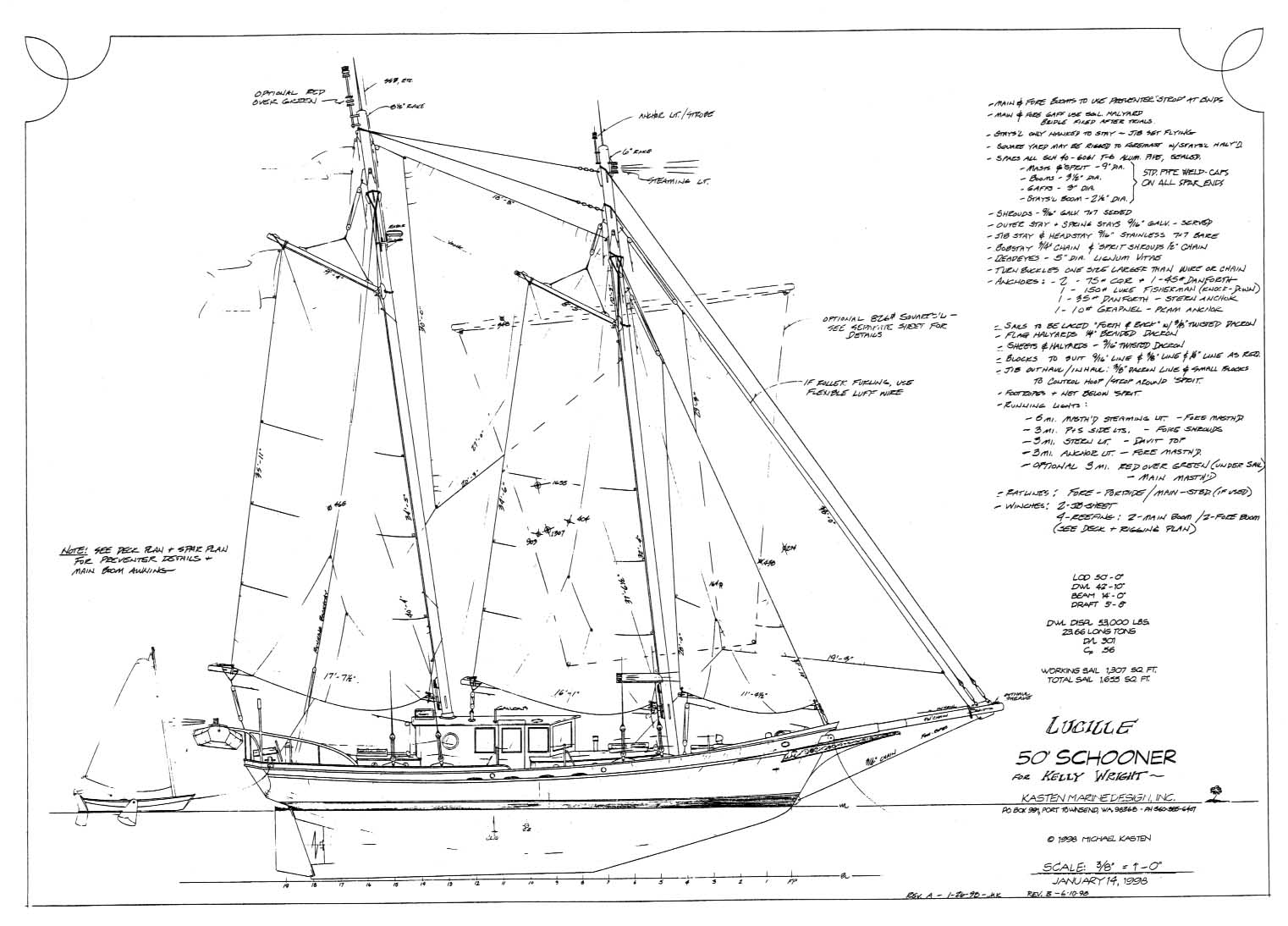 50' Motor Sailer LUCILLE - Kasten Marine Design