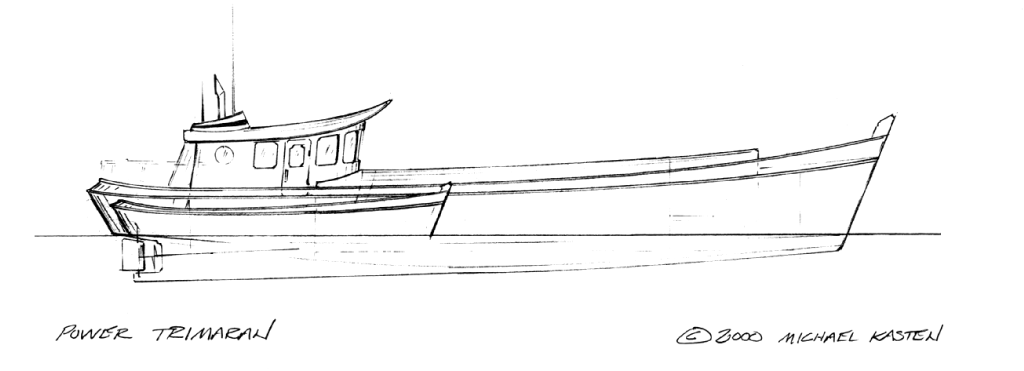 SAILING TRIMARAN PLANS | New Plans 60' Power Trimaran - PENNY WISE - Kasten Marine Design, Inc.