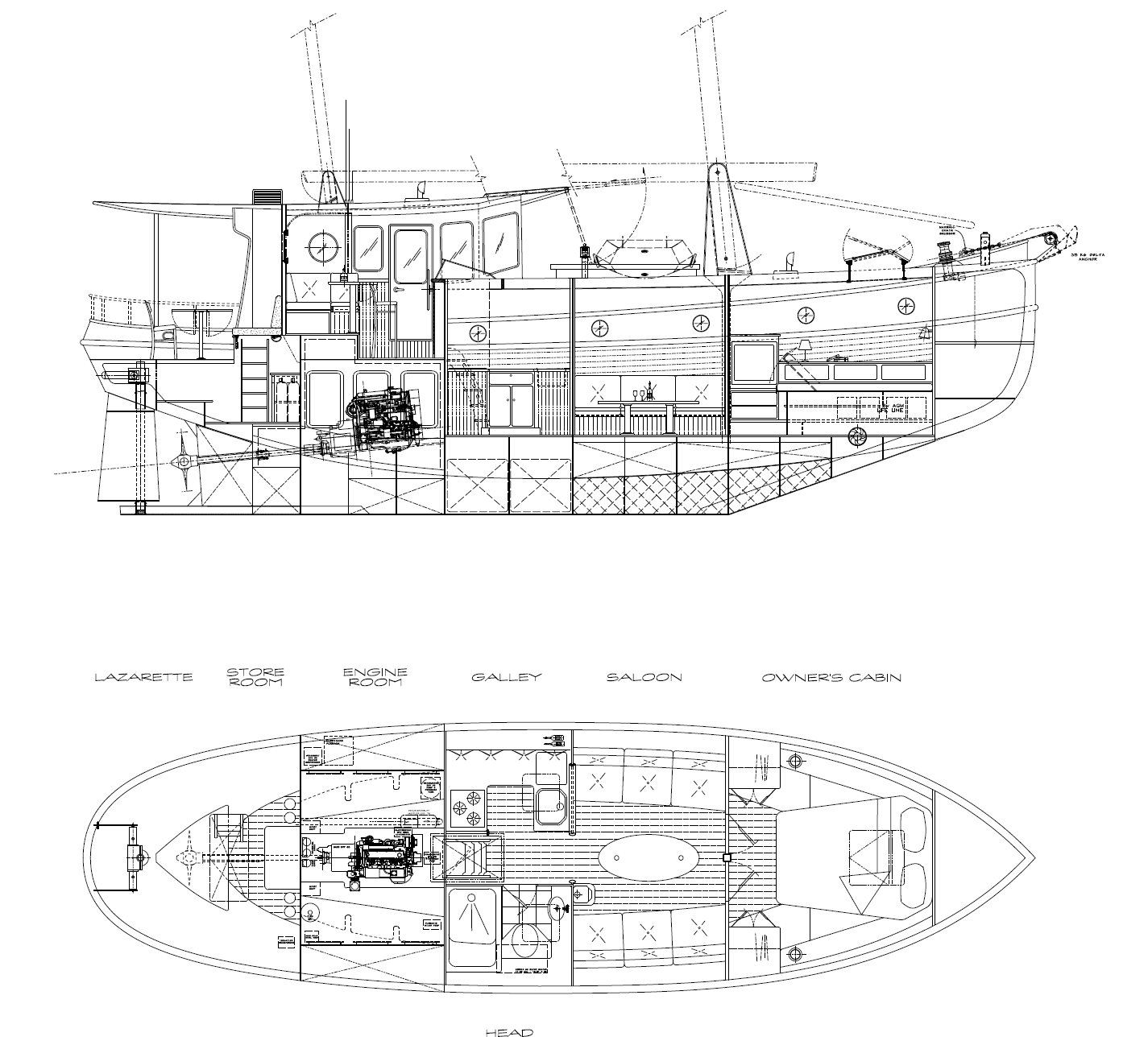 43' WHITE BUFFALO Interior Layout - Kasten Marine Design, Inc.